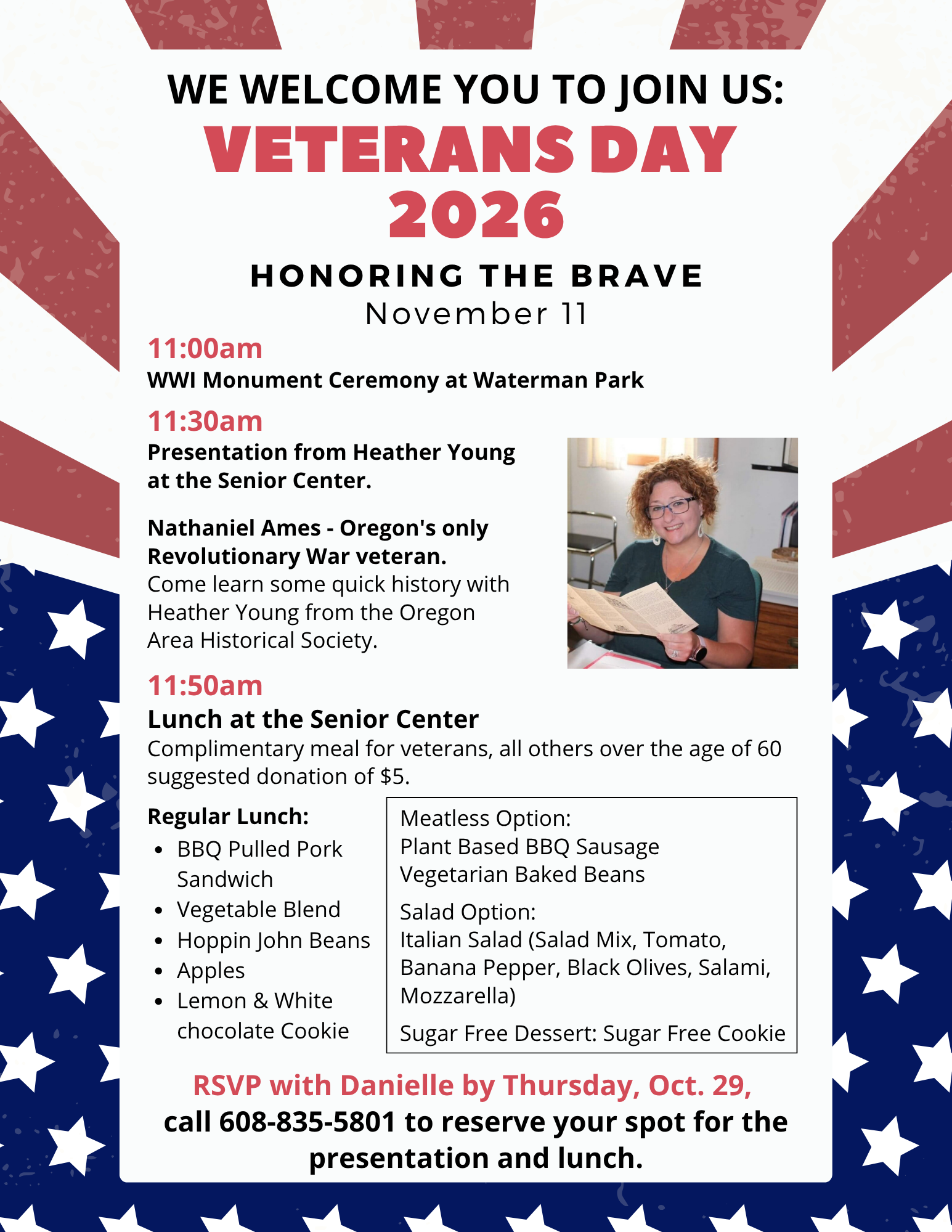 Oregon Senior Center Invites you to join them on Veterans Day 2026 to Honor the Brave